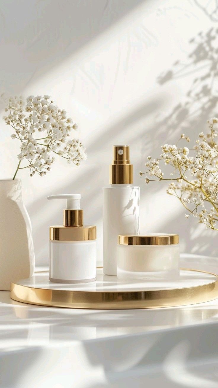 Luxury white and gold skincare collection